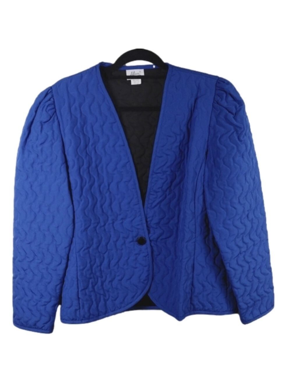 Alicia Vintage Blue Quit Long Sleeve Collarless Button Front Lightweight Jacket - Picture 9 of 9